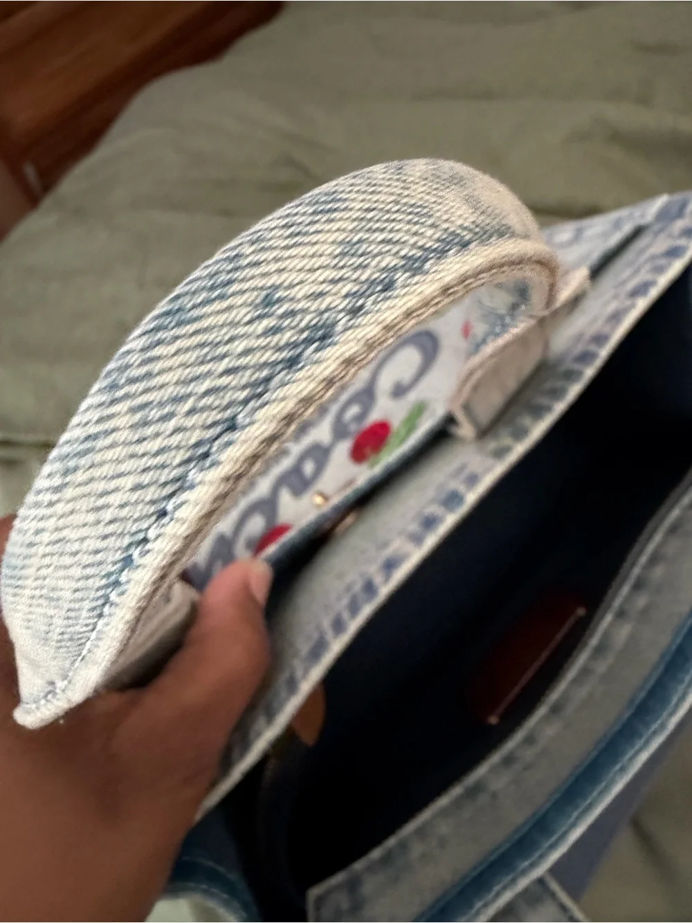 Coach Denim Cargo Bag 26 with Cherry Embroidery
